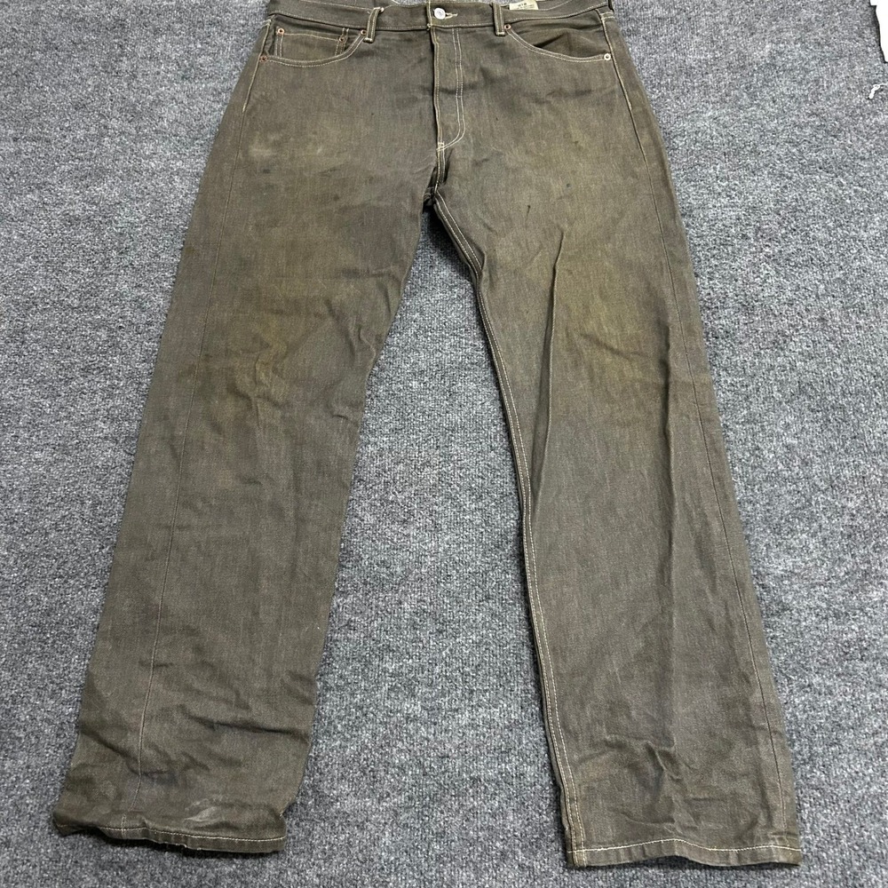 Levi's Jeans Mens Size 36 Olive Brown 501 Straight Fit Distressed Cotton Denim